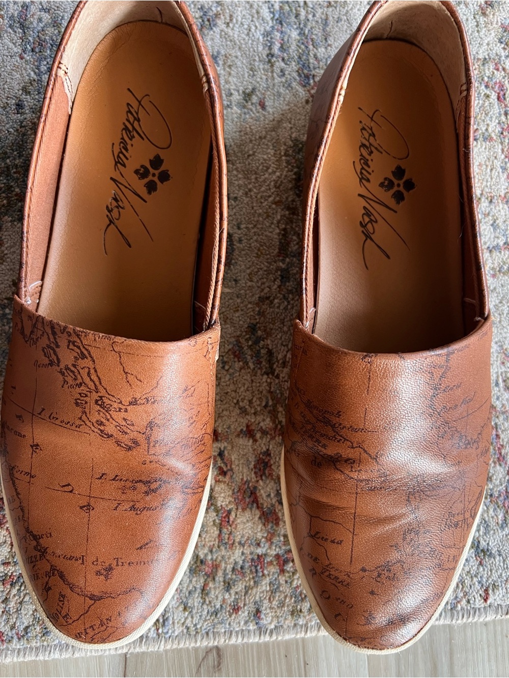 Patricia Nash Cognac Map-Print Slip-On Loafers